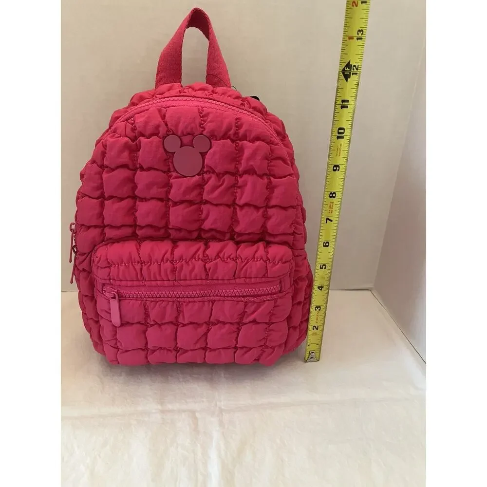 Disney Mickey Mouse Hot Pink Quilted Puffy Nylon Small Backpack NWT
